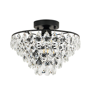 Farmhouze Light - 1 - Light Tiered Sparkle Crystal Accented Semi Flush Mount - Chandelier - Black - 