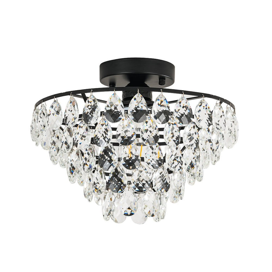 Farmhouze Light - 1 - Light Tiered Sparkle Crystal Accented Semi Flush Mount - Chandelier - Black - 