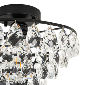 Farmhouze Light - 1 - Light Tiered Sparkle Crystal Accented Semi Flush Mount - Chandelier - Black - 