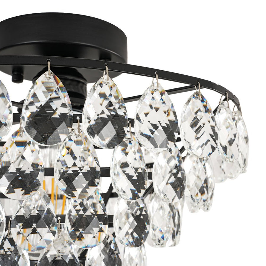Farmhouze Light - 1 - Light Tiered Sparkle Crystal Accented Semi Flush Mount - Chandelier - Black - 