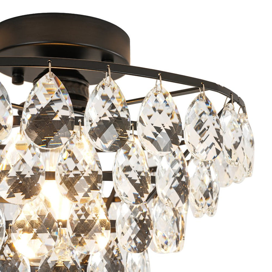 Farmhouze Light - 1 - Light Tiered Sparkle Crystal Accented Semi Flush Mount - Chandelier - Black - 