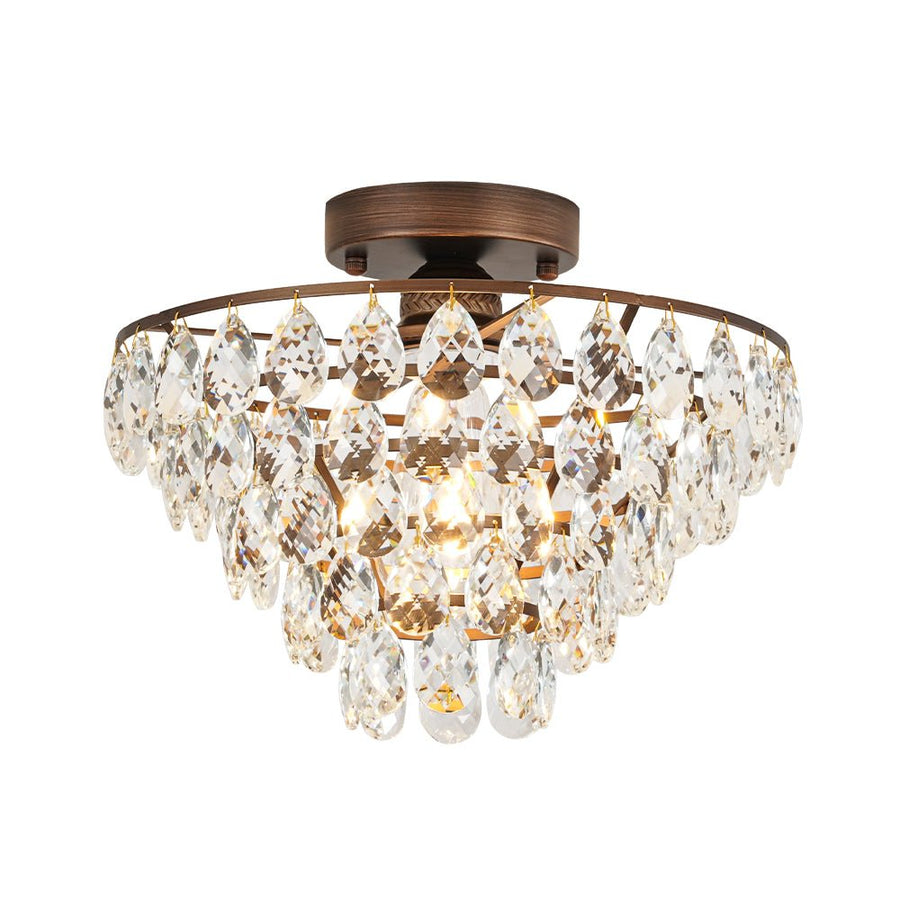 Farmhouze Light - 1 - Light Tiered Sparkle Crystal Accented Semi Flush Mount - Chandelier - Oil - Rubbed Bronze - 