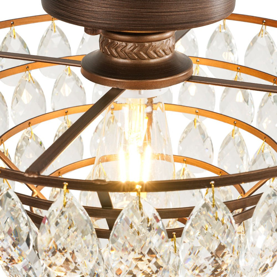 Farmhouze Light - 1 - Light Tiered Sparkle Crystal Accented Semi Flush Mount - Chandelier - Oil - Rubbed Bronze - 