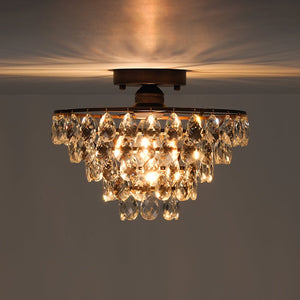 Farmhouze Light - 1 - Light Tiered Sparkle Crystal Accented Semi Flush Mount - Chandelier - Oil - Rubbed Bronze - 