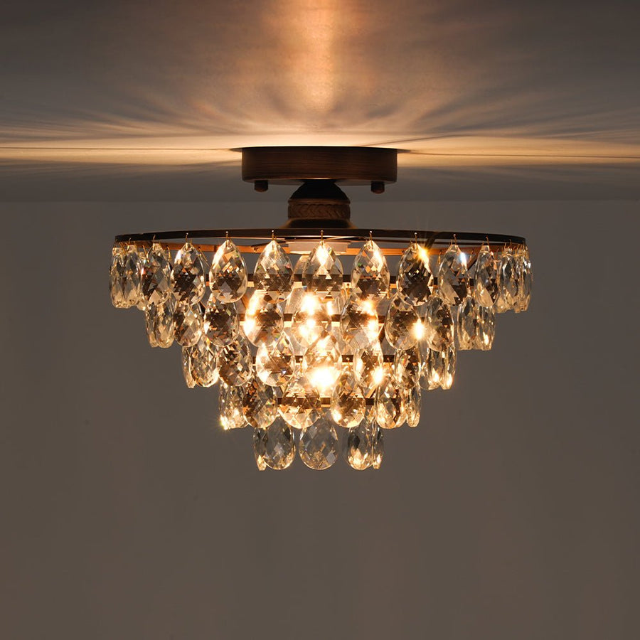 Farmhouze Light - 1 - Light Tiered Sparkle Crystal Accented Semi Flush Mount - Chandelier - Oil - Rubbed Bronze - 