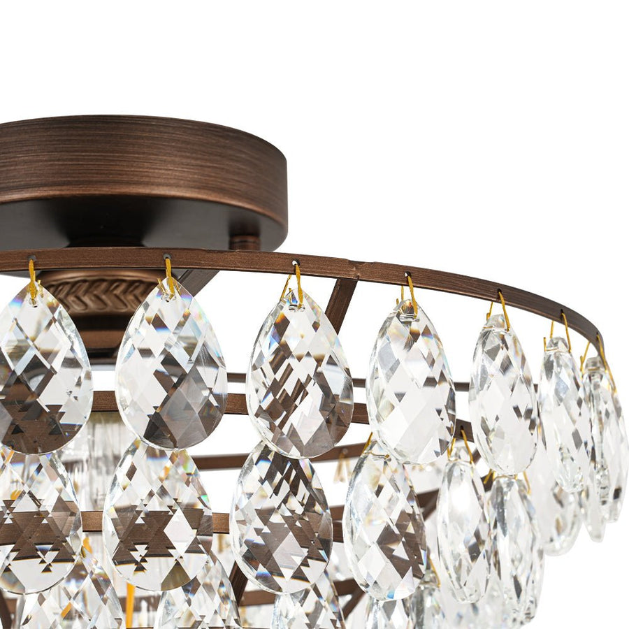 Farmhouze Light - 1 - Light Tiered Sparkle Crystal Accented Semi Flush Mount - Chandelier - Oil - Rubbed Bronze - 