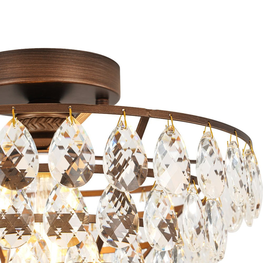 Farmhouze Light - 1 - Light Tiered Sparkle Crystal Accented Semi Flush Mount - Chandelier - Oil - Rubbed Bronze - 