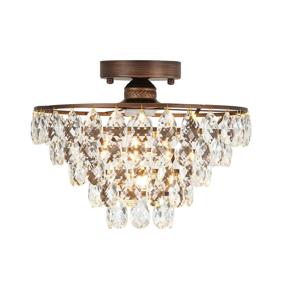 Farmhouze Light - 1 - Light Tiered Sparkle Crystal Accented Semi Flush Mount - Chandelier - Oil - Rubbed Bronze - 