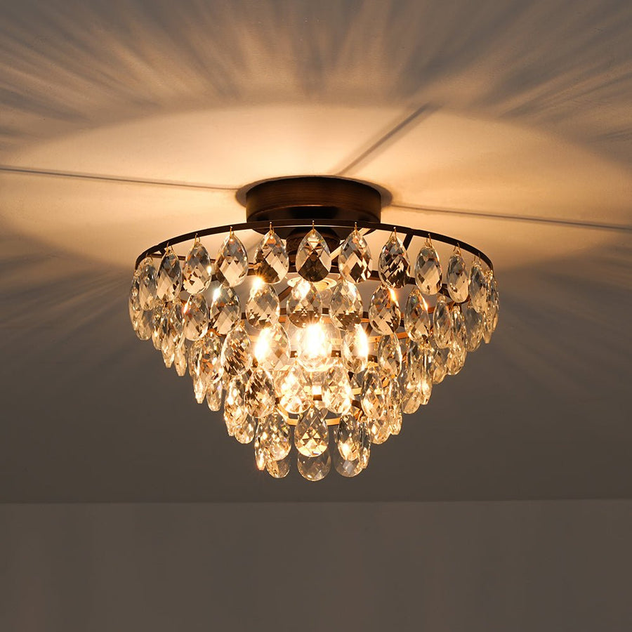 Farmhouze Light - 1 - Light Tiered Sparkle Crystal Accented Semi Flush Mount - Chandelier - Oil - Rubbed Bronze - 