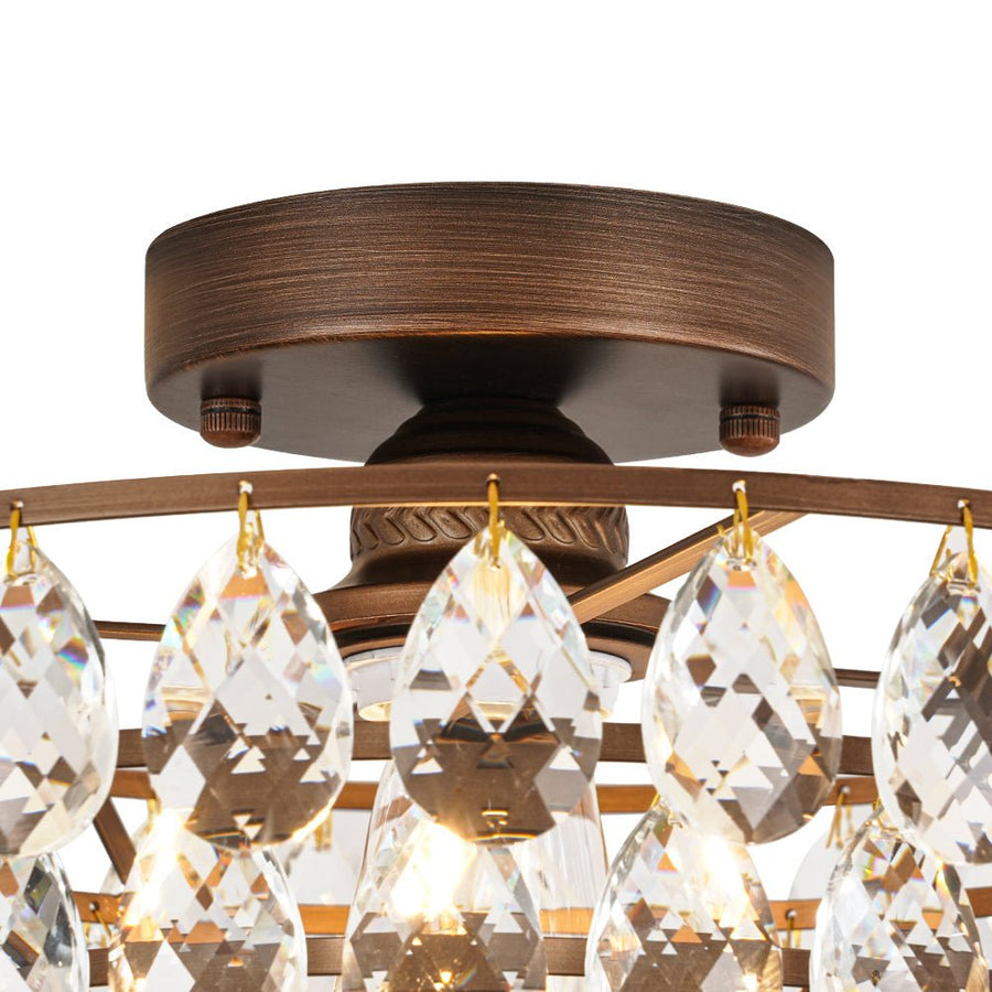 Farmhouze Light - 1 - Light Tiered Sparkle Crystal Accented Semi Flush Mount - Chandelier - Oil - Rubbed Bronze - 