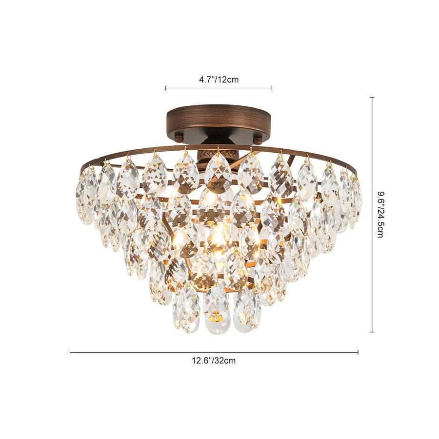 Farmhouze Light - 1 - Light Tiered Sparkle Crystal Accented Semi Flush Mount - Chandelier - Oil - Rubbed Bronze - 