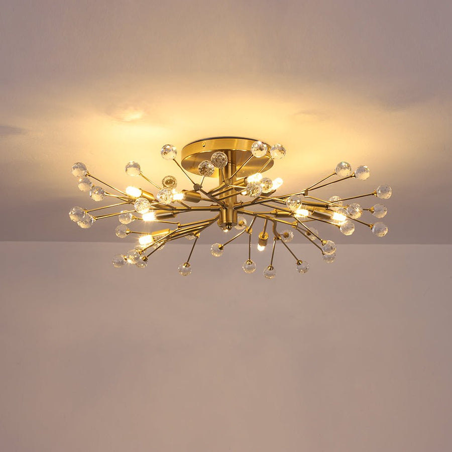 Farmhouze Light - 10 - Light Brass Crystal Sputnik Semi Flush Mount Ceiling Light - Ceiling Light - Brass - 