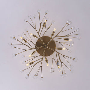 Farmhouze Light - 10 - Light Brass Crystal Sputnik Semi Flush Mount Ceiling Light - Ceiling Light - Brass - 