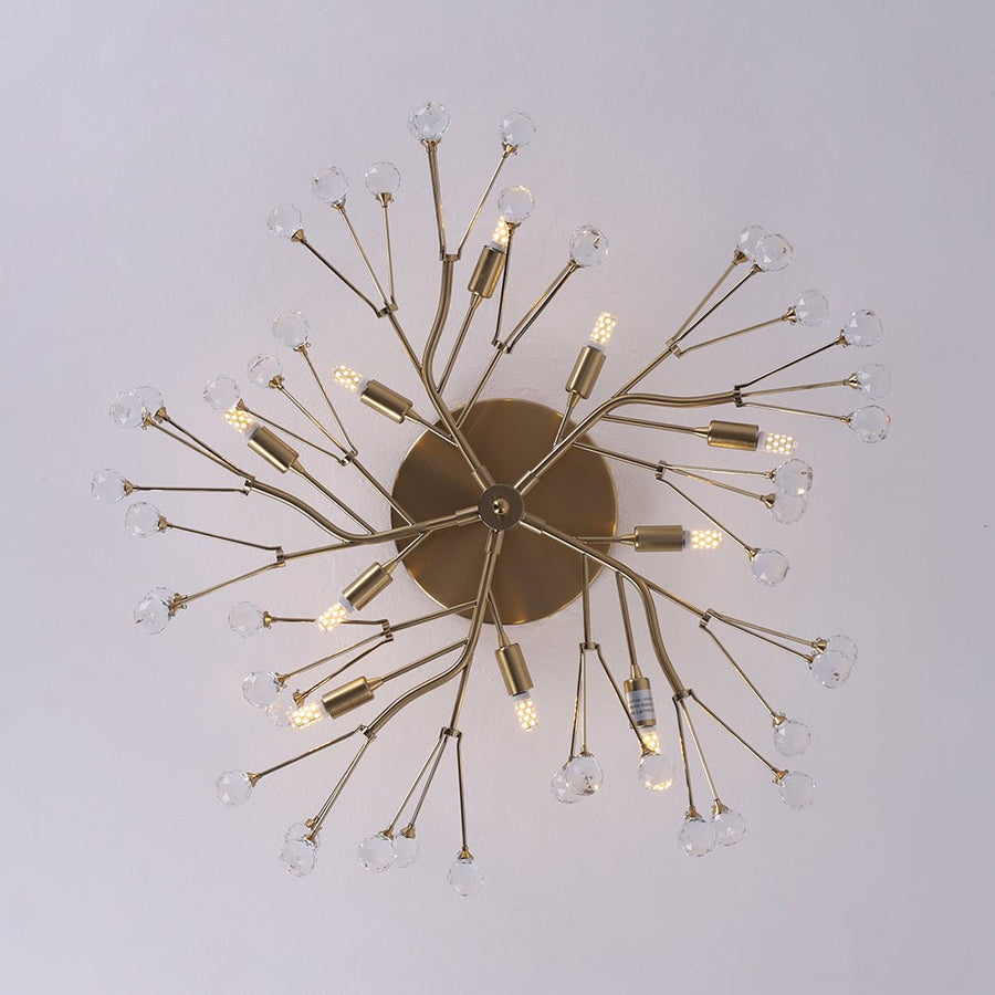 Farmhouze Light - 10 - Light Brass Crystal Sputnik Semi Flush Mount Ceiling Light - Ceiling Light - Brass - 