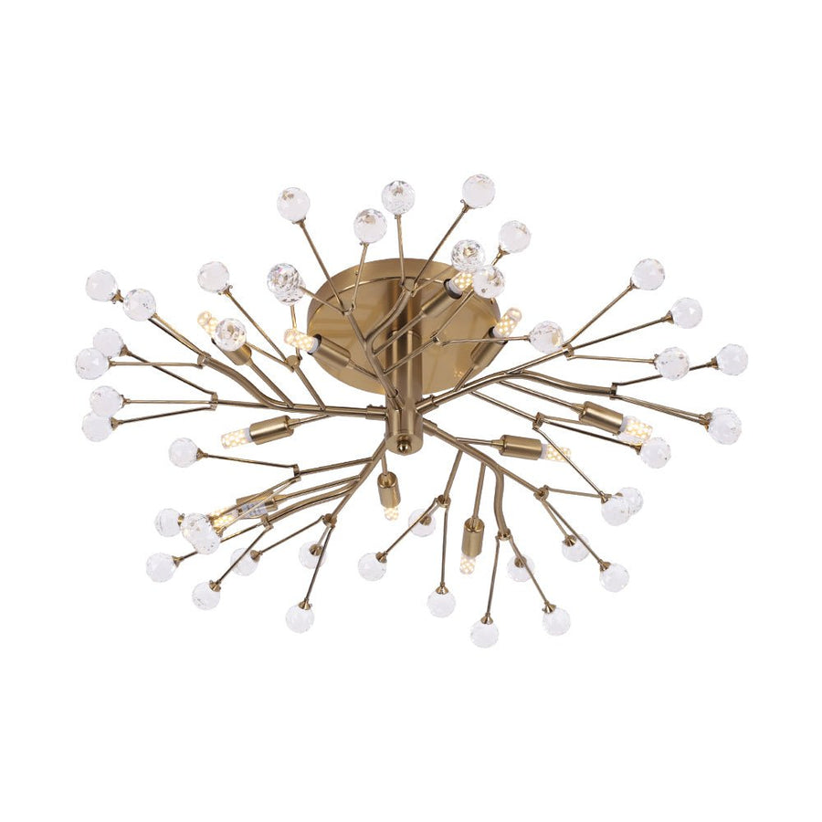 Farmhouze Light - 10 - Light Brass Crystal Sputnik Semi Flush Mount Ceiling Light - Ceiling Light - Brass - 