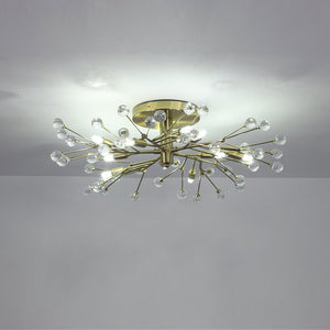 Farmhouze Light - 10 - Light Brass Crystal Sputnik Semi Flush Mount Ceiling Light - Ceiling Light - Brass - 