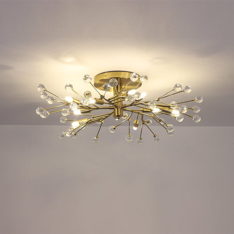 Farmhouze Light - 10 - Light Brass Crystal Sputnik Semi Flush Mount Ceiling Light - Ceiling Light - Brass - 