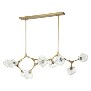 Farmhouze Light - 10 - Light Glass Ice Brass Branching Kitchen Island Pendant - Chandelier - 10 - Light - Brass