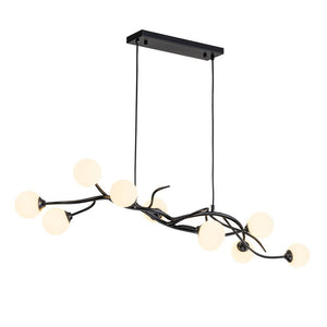 Farmhouze Light - 10 - Light Opal Bubble Black Twig Linear Branch Chandelier - Chandelier - Black - 