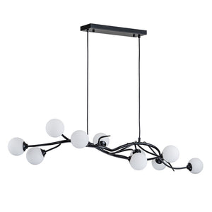 Farmhouze Light - 10 - Light Opal Bubble Black Twig Linear Branch Chandelier - Chandelier - Black - 