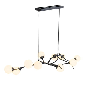 Farmhouze Light - 10 - Light Opal Bubble Black Twig Linear Branch Chandelier - Chandelier - Black - 