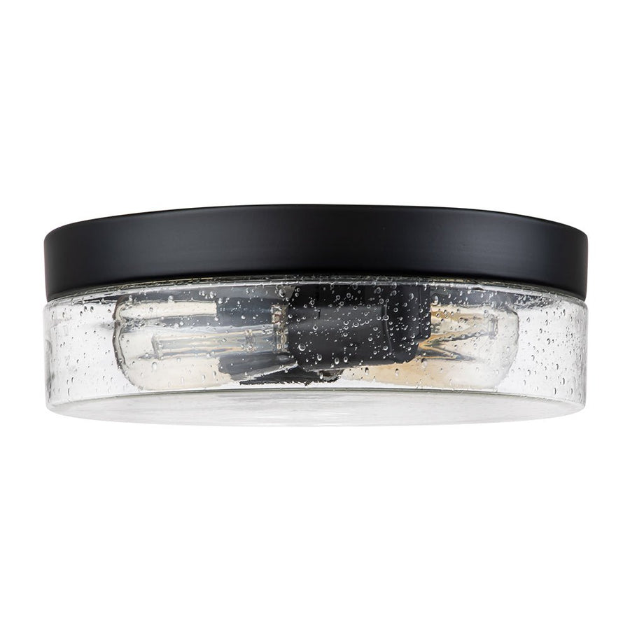 Farmhouze Light - 2 - Light Clear Seeded Glass Round Flush Mount Light - Ceiling Light - Black - 
