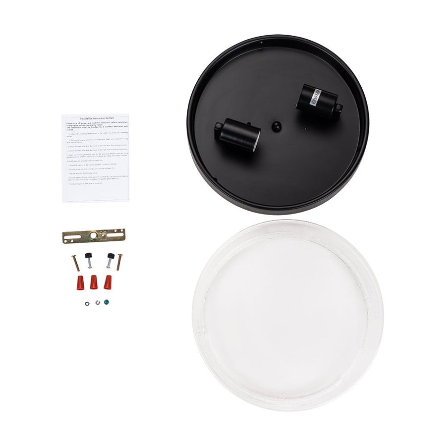 Farmhouze Light - 2 - Light Clear Seeded Glass Round Flush Mount Light - Ceiling Light - Black - 