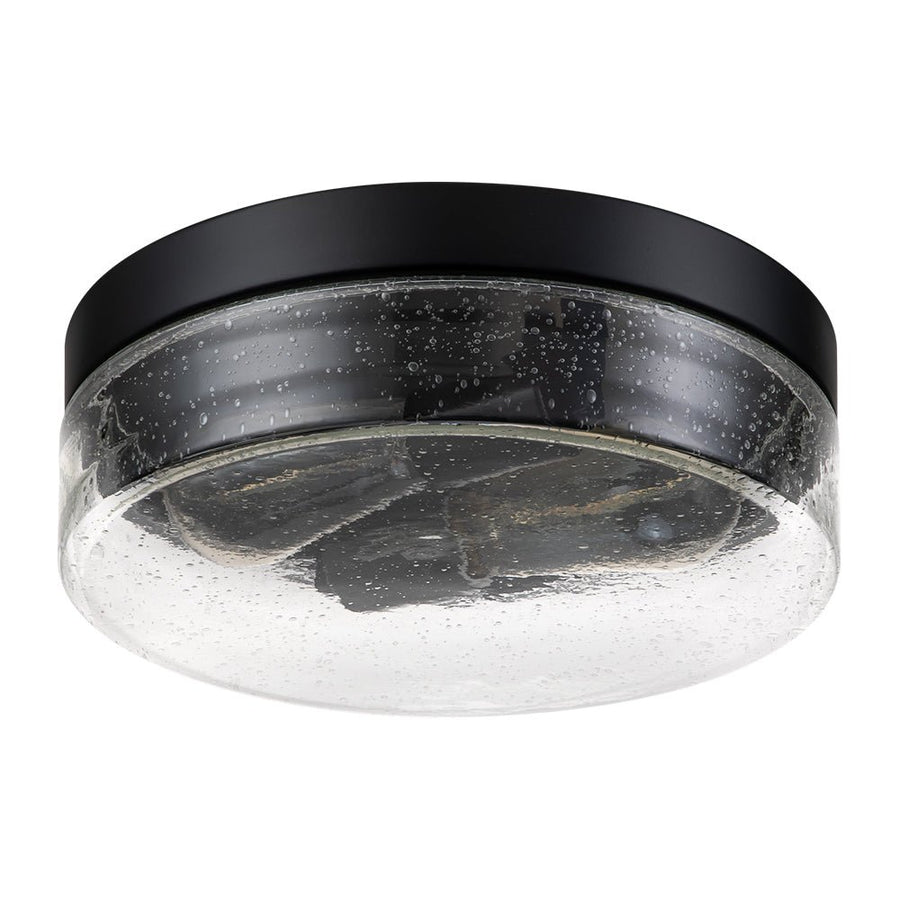 Farmhouze Light - 2 - Light Clear Seeded Glass Round Flush Mount Light - Ceiling Light - Black - 