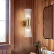 Load image into Gallery viewer, Farmhouze Light - 2 - Light Clear Striped Glass Dual Cone Vantiy Wall Sconce - Wall Sconce - Brass - 
