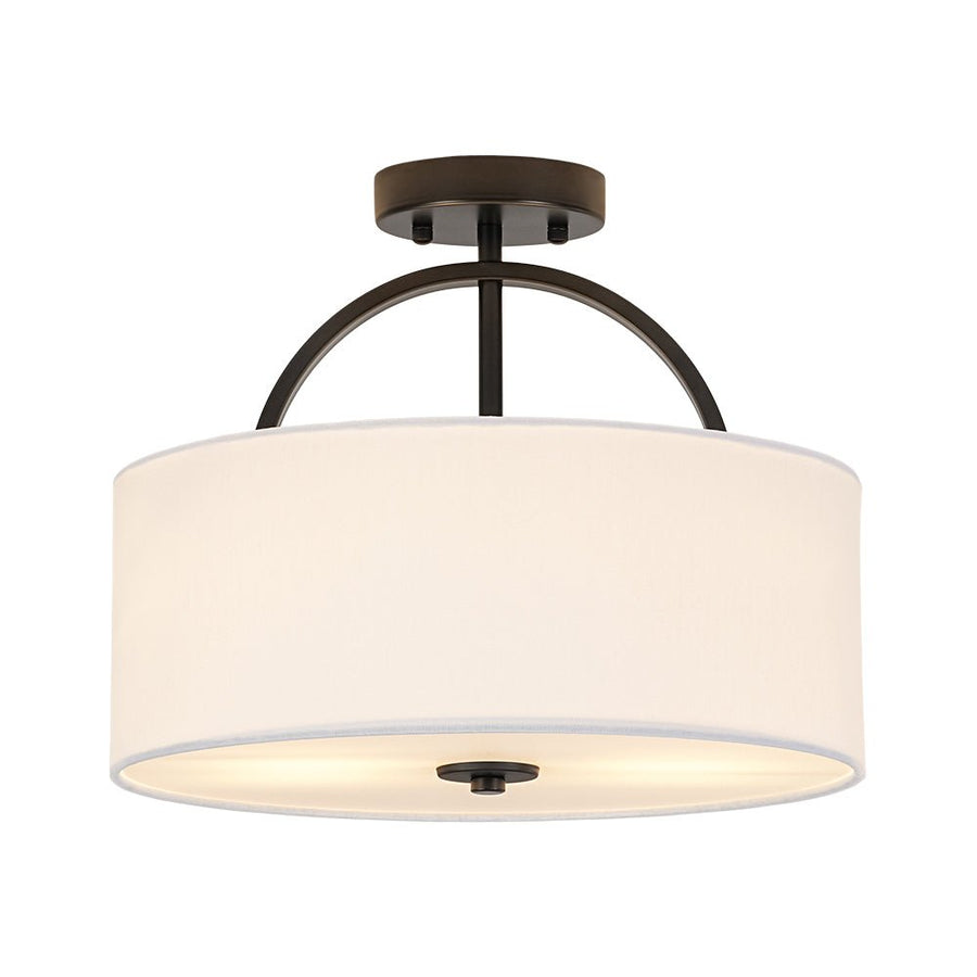 Farmhouze Light - 2 - Light Linen Drum Shade Semi Flush Ceiling Light - Ceiling Light - Black - 