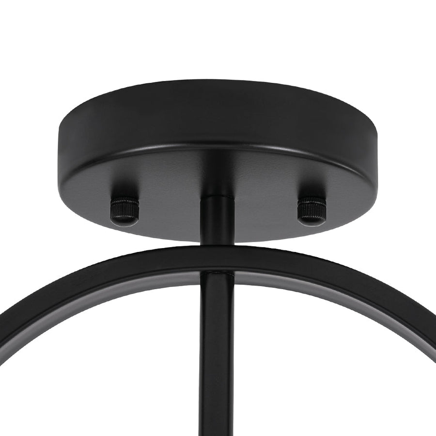 Farmhouze Light - 2 - Light Linen Drum Shade Semi Flush Ceiling Light - Ceiling Light - Black - 