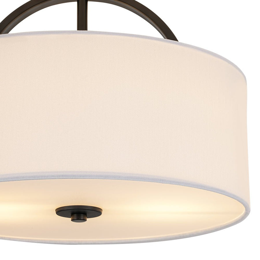 Farmhouze Light - 2 - Light Linen Drum Shade Semi Flush Ceiling Light - Ceiling Light - Black - 