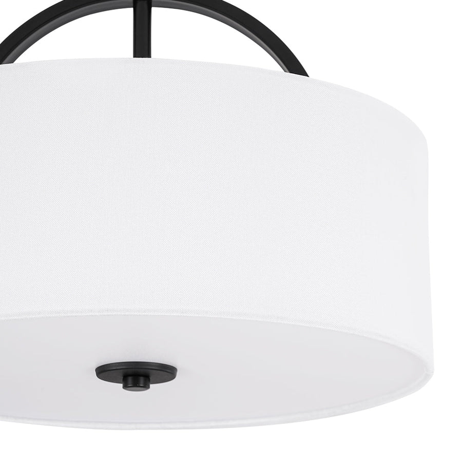 Farmhouze Light - 2 - Light Linen Drum Shade Semi Flush Ceiling Light - Ceiling Light - Black - 