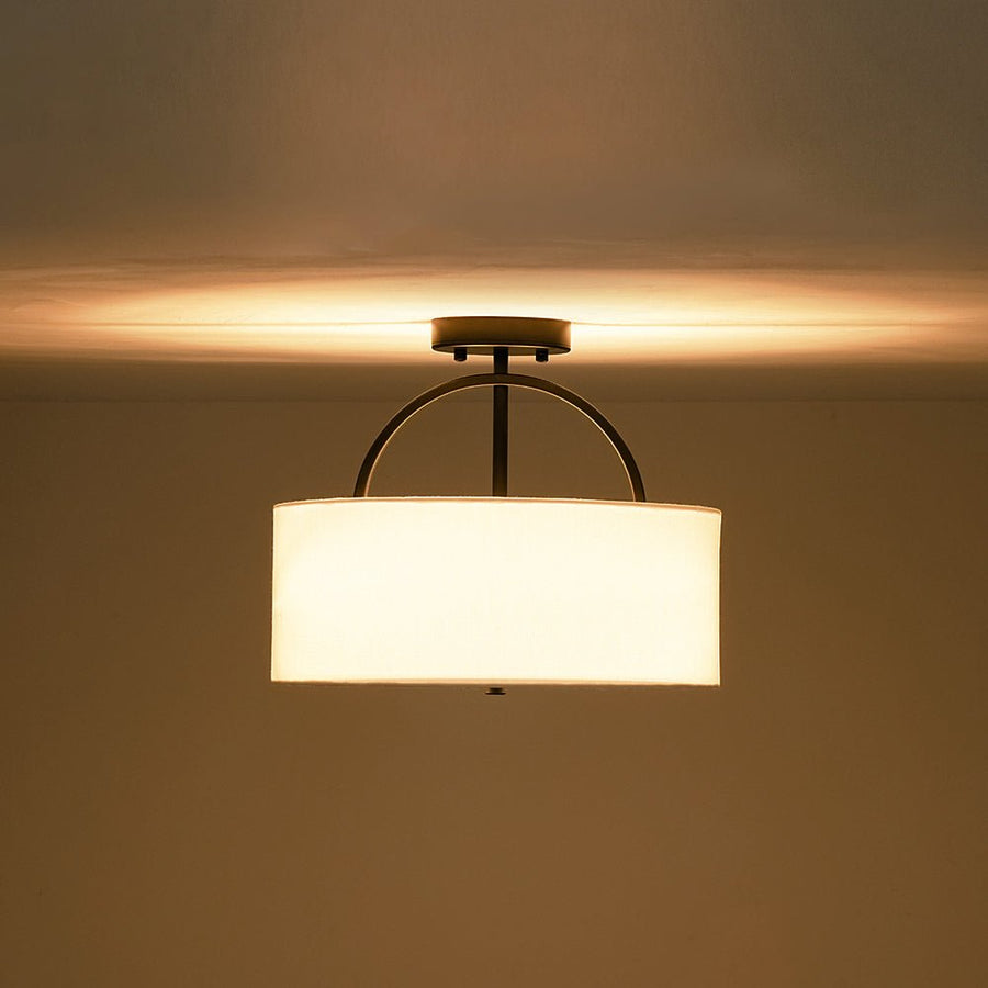 Farmhouze Light - 2 - Light Linen Drum Shade Semi Flush Ceiling Light - Ceiling Light - Black - 