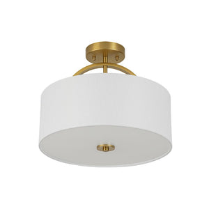 Farmhouze Light - 2 - Light Linen Drum Shade Semi Flush Ceiling Light - Ceiling Light - Brass - 