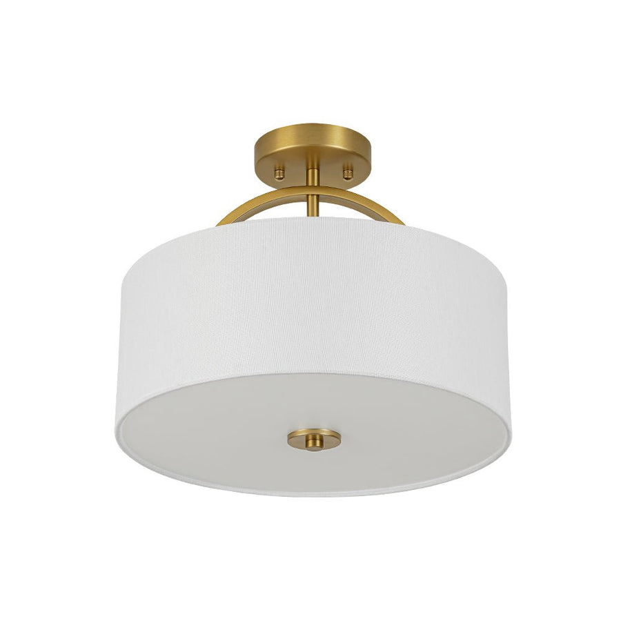 Farmhouze Light - 2 - Light Linen Drum Shade Semi Flush Ceiling Light - Ceiling Light - Brass - 