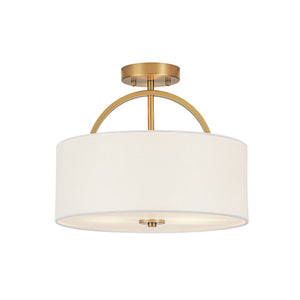 Farmhouze Light - 2 - Light Linen Drum Shade Semi Flush Ceiling Light - Ceiling Light - Brass - 