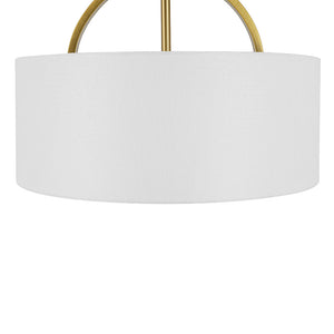 Farmhouze Light - 2 - Light Linen Drum Shade Semi Flush Ceiling Light - Ceiling Light - Brass - 