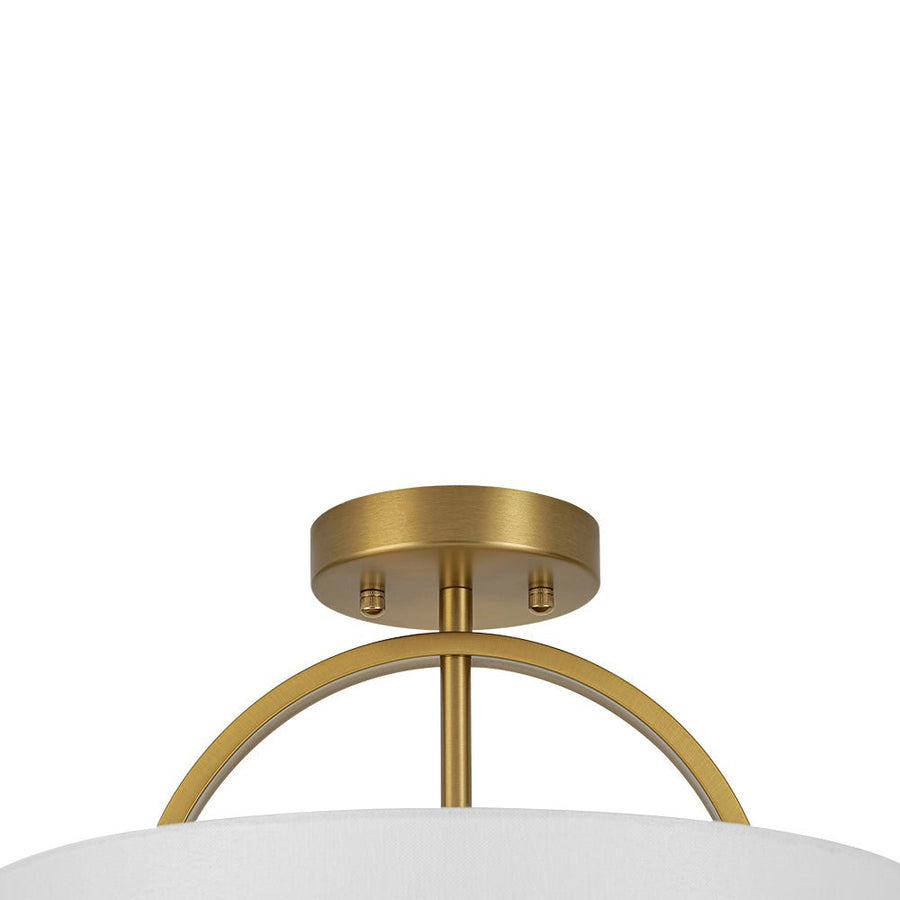 Farmhouze Light - 2 - Light Linen Drum Shade Semi Flush Ceiling Light - Ceiling Light - Brass - 