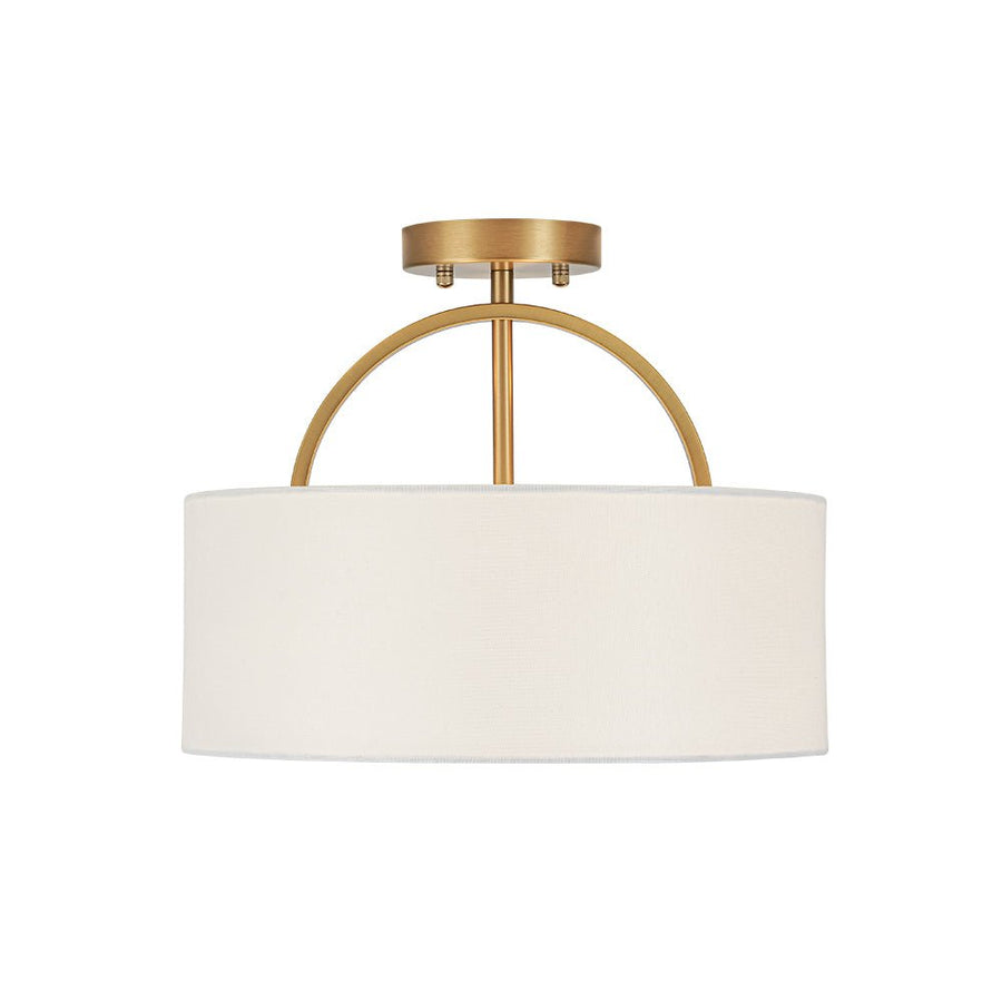 Farmhouze Light - 2 - Light Linen Drum Shade Semi Flush Ceiling Light - Ceiling Light - Brass - 