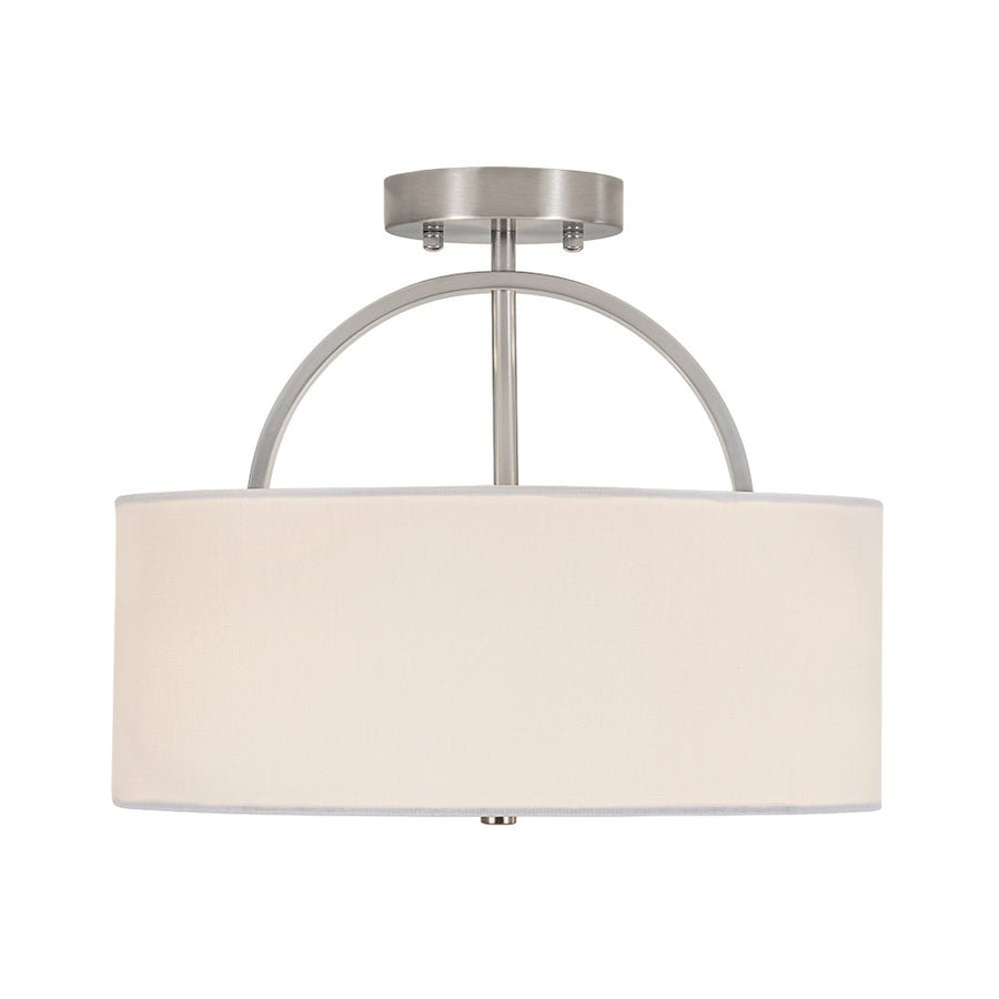 Farmhouze Light - 2 - Light Linen Drum Shade Semi Flush Ceiling Light - Ceiling Light - Nickel - 
