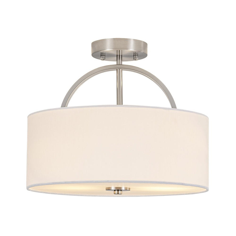 Farmhouze Light - 2 - Light Linen Drum Shade Semi Flush Ceiling Light - Ceiling Light - Nickel - 