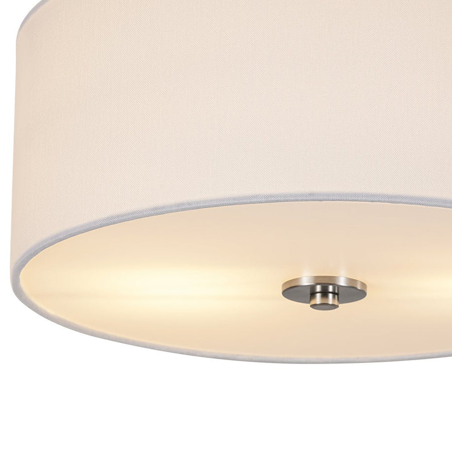 Farmhouze Light - 2 - Light Linen Drum Shade Semi Flush Ceiling Light - Ceiling Light - Nickel - 