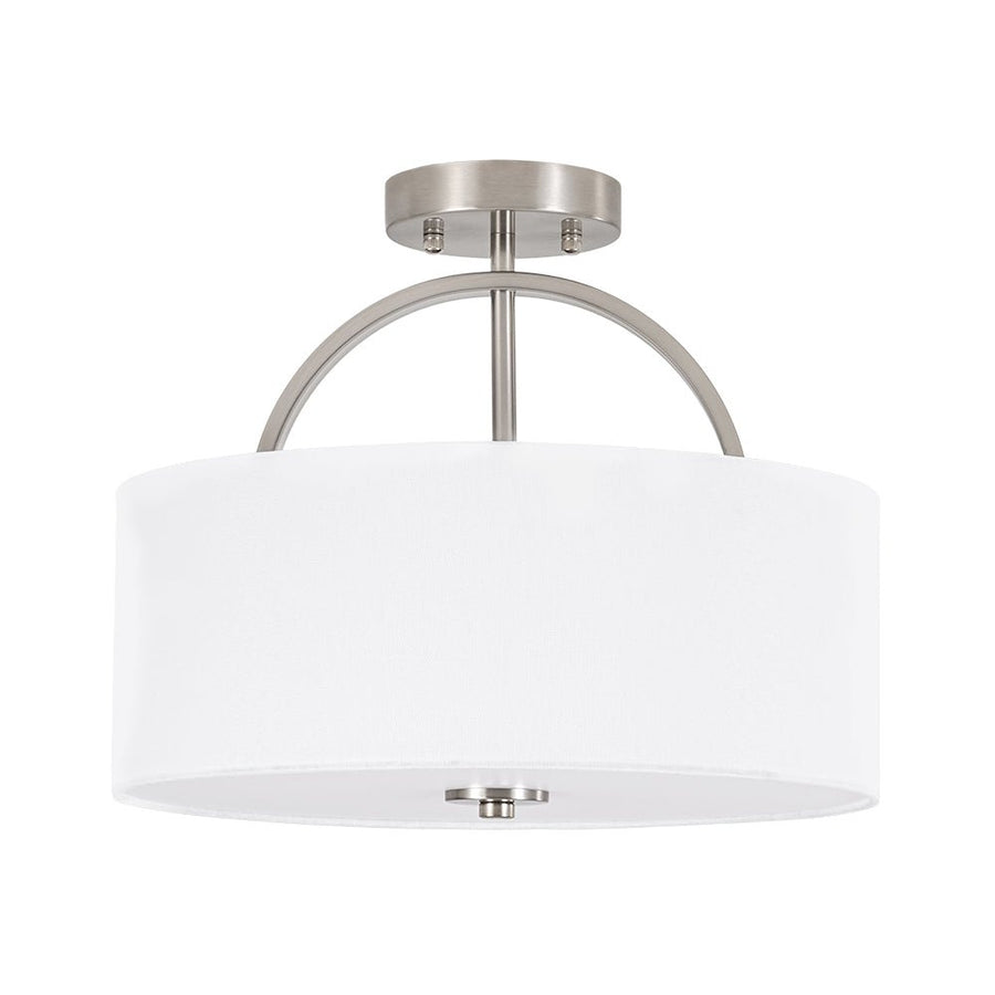 Farmhouze Light - 2 - Light Linen Drum Shade Semi Flush Ceiling Light - Ceiling Light - Nickel - 