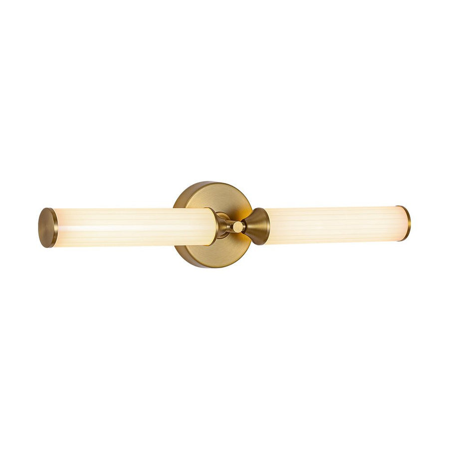 Farmhouze Light - 2 - Light White Reeded Glass Up Down Vanity Wall Lamp - Wall Sconce - Brass - 