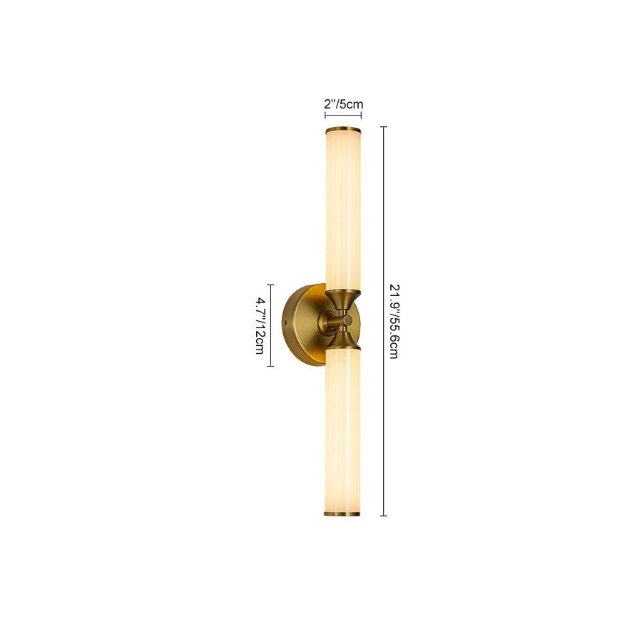 Farmhouze Light - 2 - Light White Reeded Glass Up Down Vanity Wall Lamp - Wall Sconce - Brass - 