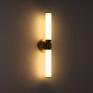 Farmhouze Light - 2 - Light White Reeded Glass Up Down Vanity Wall Lamp - Wall Sconce - Brass - 