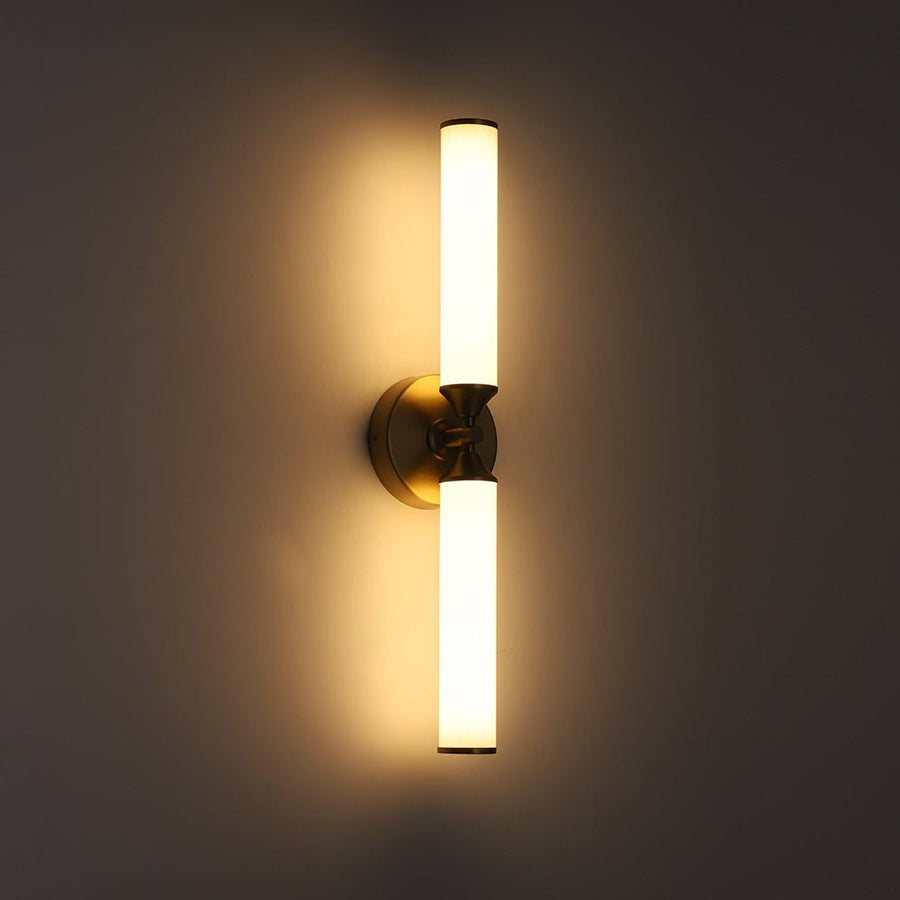 Farmhouze Light - 2 - Light White Reeded Glass Up Down Vanity Wall Lamp - Wall Sconce - Brass - 
