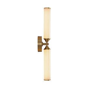 Farmhouze Light - 2 - Light White Reeded Glass Up Down Vanity Wall Lamp - Wall Sconce - Brass - 