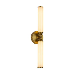 Farmhouze Light - 2 - Light White Reeded Glass Up Down Vanity Wall Lamp - Wall Sconce - Brass - 
